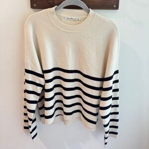 Abercrombie & Fitch Relaxed Striped Crewneck Sweater Cream Black Small